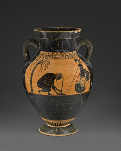 Suicide of Ajax, black figure vase by Exekias of Athens, circa 550-525 BC, on display at the Museum of Boulogne sur mer.